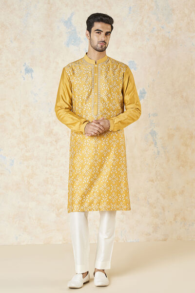 Udyan Silk Kurta - Mustard