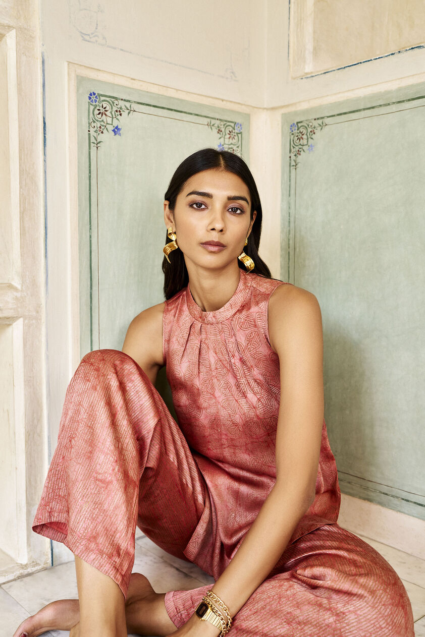 Sienna Hand-block Printed Gold Khadi Coord - Pink, Pink, image 3